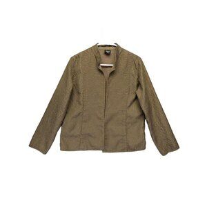 EILEEN FISHER Stitch Embroidered 100% Silk Open Jacket Top‎ Sz M Metallic Brown